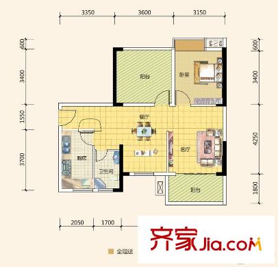 盈潤(rùn)國(guó)際花園3棟1單元06/2單元03戶型 2室2廳1衛(wèi)1廚