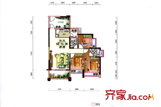 東奧御園24/25/26棟B1,2戶型 3室2廳2衛(wèi)1廚