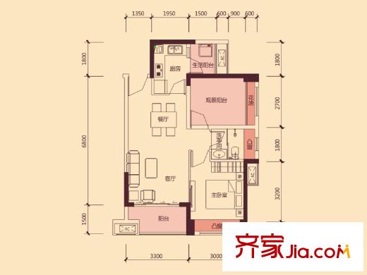 花樣年別樣城五期48棟01/02戶型 1室2廳1衛(wèi)1廚