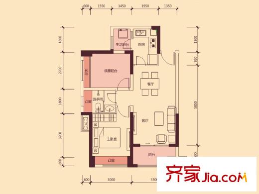 花樣年別樣城五期47棟01/02戶型 1室2廳1衛(wèi)1廚