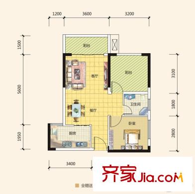 盈潤(rùn)國(guó)際花園3棟04/05戶型 2室2廳1衛(wèi)1廚