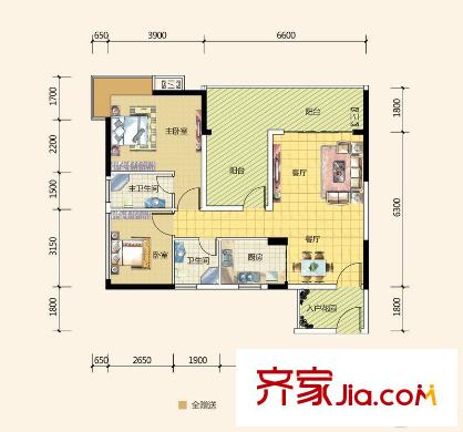 盈潤國際花園2棟03/04戶型 2室2廳2衛(wèi)1廚