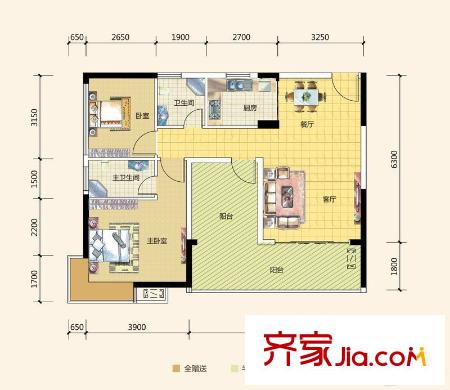 盈潤(rùn)國(guó)際花園2棟01/02戶型 2室2廳2衛(wèi)1廚