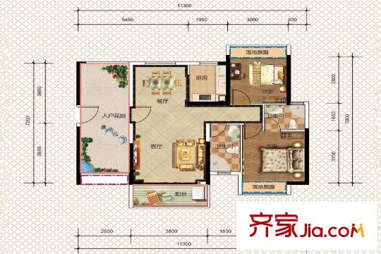 夏日南庭二期7棟1單元03號(hào)房、2單元02號(hào)房N1戶型 2室2廳2衛(wèi)1廚