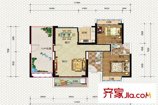 夏日南庭二期4棟03號房K戶型 2室2廳2衛(wèi)1廚