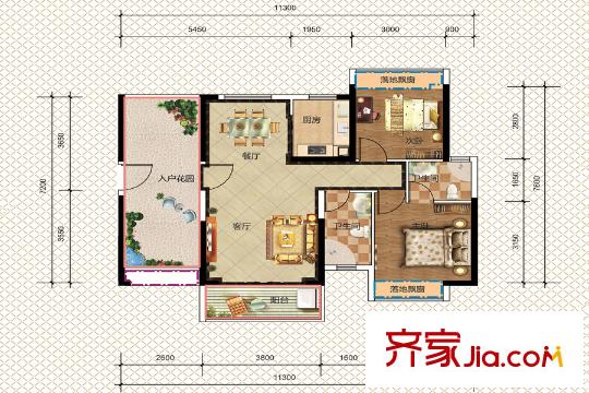 夏日南庭二期8棟1單元03號房、2單元02號房N2戶型 2室2廳1衛(wèi)1廚