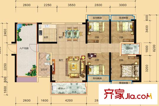 金溪灣5#標準層D2戶型 4室2廳2衛(wèi)1廚