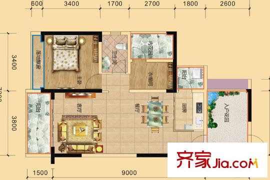 金溪灣2/3#標準層B戶型 1室2廳1衛(wèi)1廚