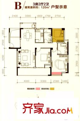 嘉旺城B戶型 3室2廳2衛(wèi)1廚