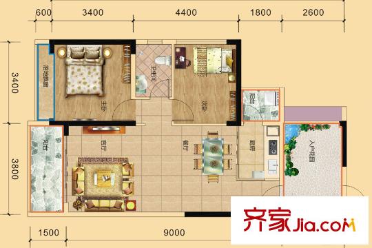 金溪灣4#標準層C戶型 2室2廳1衛(wèi)1廚