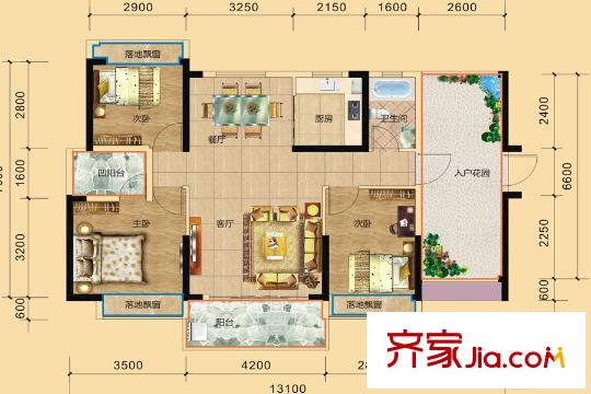 金溪灣5#標準層E戶型 3室2廳1衛(wèi)1廚