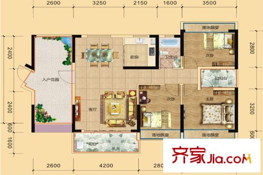 金溪灣5#標準層F1戶型 3室2廳1衛(wèi)1廚
