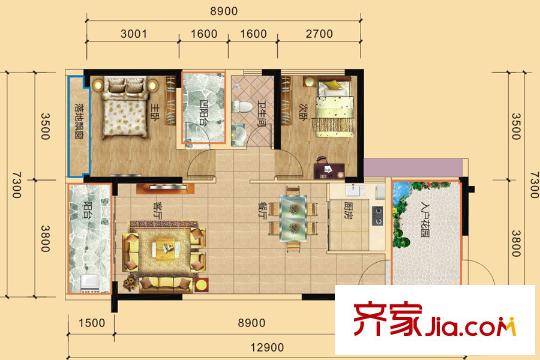 金溪灣1/5#標準層H戶型 2室2廳1衛(wèi)1廚
