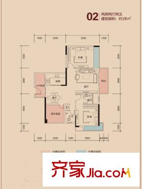 新祺園3棟02戶型 2室2廳1衛(wèi)1廚