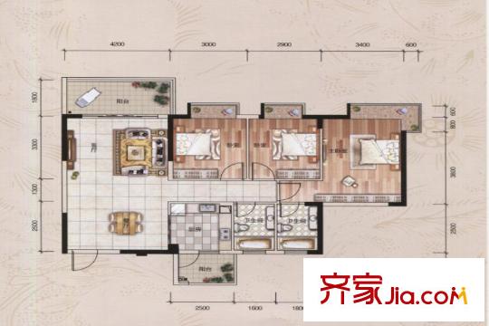 博羅新時(shí)代花園1棟04、2棟03、4&6棟03&04、5棟01&02戶型 3室2廳2衛(wèi)1廚