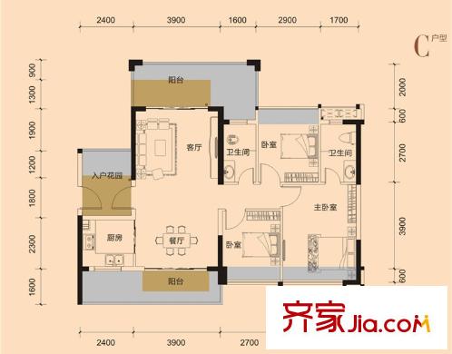 新怡?美麗家園1、3棟04戶型 3室2廳2衛(wèi)1廚
