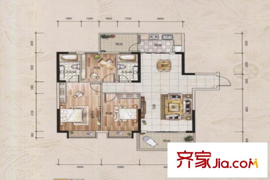 博羅新時(shí)代花園1&6棟02、2&4棟04戶型 3室2廳2衛(wèi)1廚