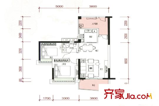 陽光圣菲1棟04/05戶型 2室2廳1衛(wèi)1廚