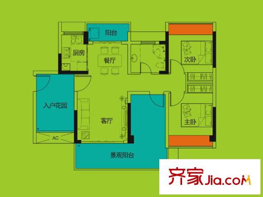 畔山名居?特區(qū)青年一棟03戶型 2室2廳1衛(wèi)1廚