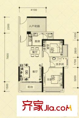 盛薈花園11棟D1戶型 2室2廳1衛(wèi)1廚