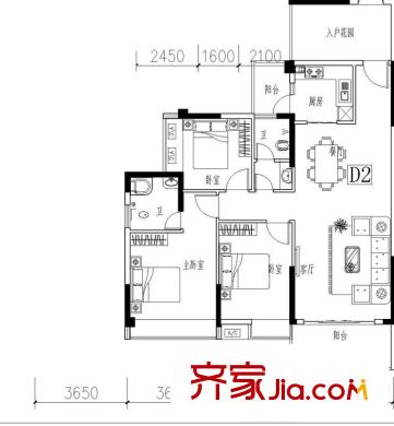 福田山水華章1-3/44-47棟d2戶型 3室2廳2衛(wèi)