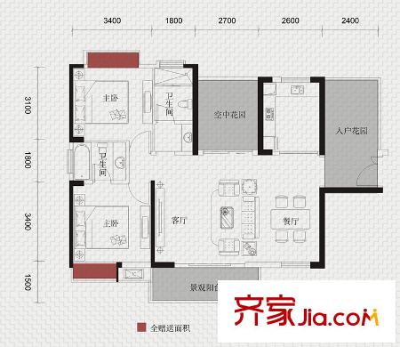 金匯上元一期1/2棟B戶型 4室2廳2衛(wèi)1廚