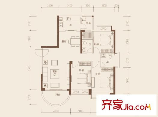 隆生?東湖9區(qū)C4戶型 3室2廳2衛(wèi)1廚