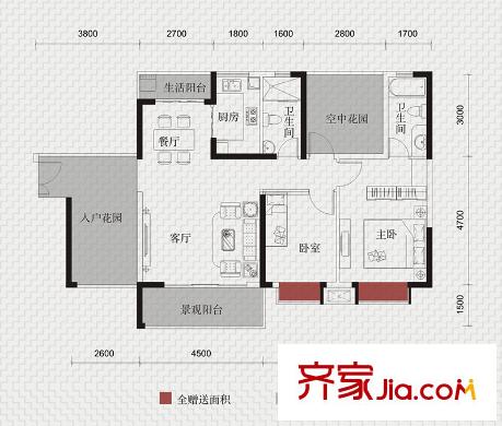 金匯上元一期1/2棟A1戶型 4室2廳2衛(wèi)1廚