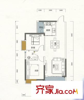 御水豪庭三棟0102戶型 2室2廳1衛(wèi)1廚