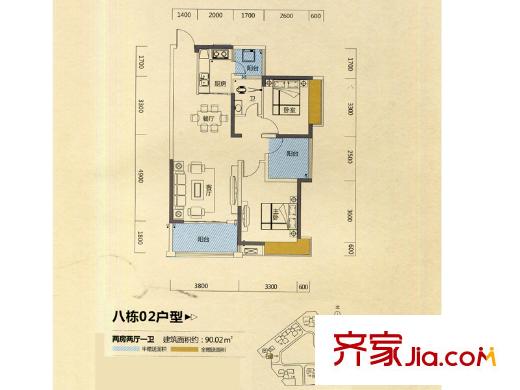 御水豪庭8棟02戶型 2室2廳1衛(wèi)1廚