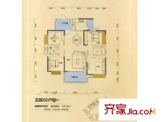 御水豪庭5棟02戶型 4室2廳2衛(wèi)1廚