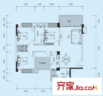 宏新?蜜糖小城二期8-10、12棟B戶型 3室2廳2衛(wèi)1廚