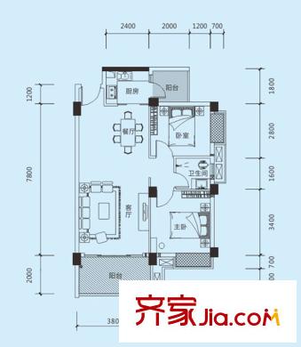 宏新?蜜糖小城二期8棟C戶型 2室2廳1衛(wèi)1廚