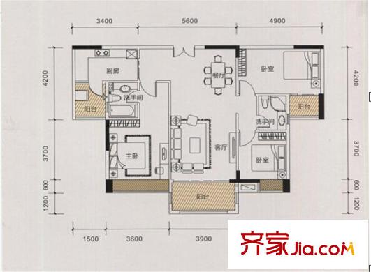 德威摩卡小鎮(zhèn)15棟02號房戶型 3室2廳2衛(wèi)1廚