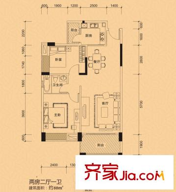 德威摩卡小鎮(zhèn)7、8、9、10棟01、02號房戶型圖 2室2廳1衛(wèi)1廚