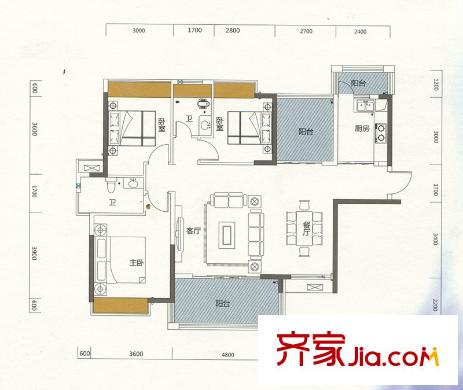 御水豪庭三棟03戶型 3室2廳2衛(wèi)1廚