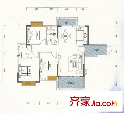御水豪庭一棟02戶型 3室2廳2衛(wèi)1廚