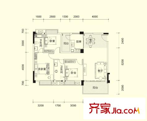 宏新?蜜糖小城一期A1戶型 3室2廳2衛(wèi)1廚