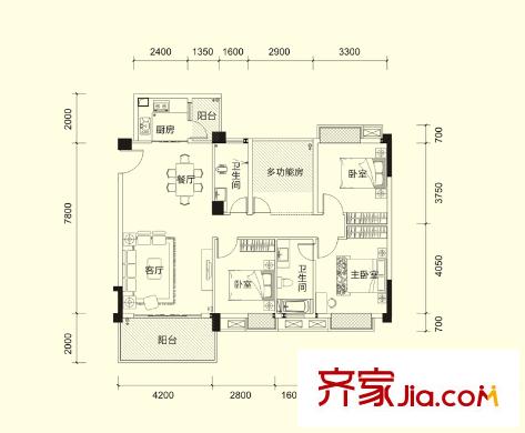 宏新?蜜糖小城一期B1戶型 3室2廳2衛(wèi)1廚