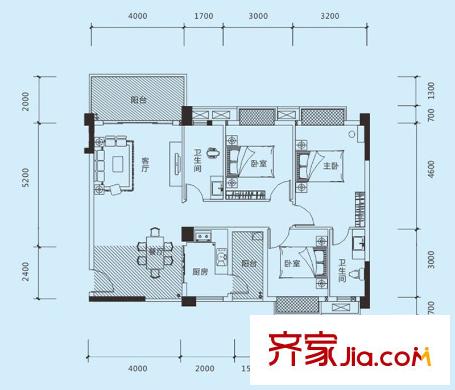 宏新?蜜糖小城2期8-10、12棟A戶型 3室2廳2衛(wèi)1廚