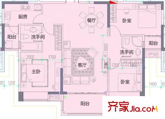 德威摩卡小鎮(zhèn)22棟02戶型 2室2廳2衛(wèi)1廚
