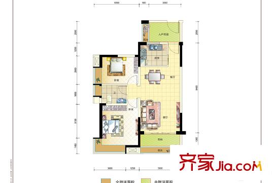 太陽(yáng)灣二期29&30棟E戶(hù)型 2室2廳1衛(wèi)1廚