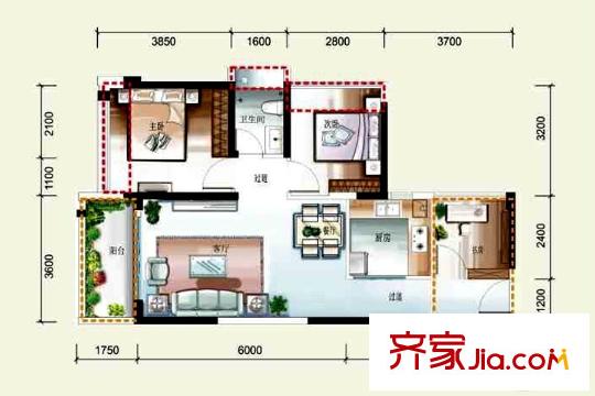 錦繡壹號3棟03/04戶型 3室2廳1衛(wèi)1廚