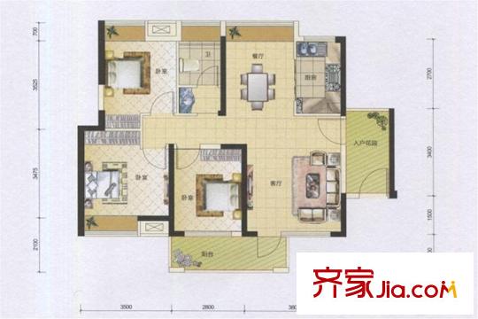 太陽(yáng)灣31棟F戶(hù)型 3室2廳1衛(wèi)1廚