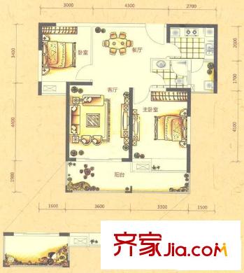 太陽(yáng)灣兩房戶(hù)型圖 2室2廳1衛(wèi)