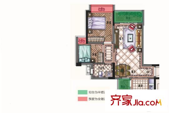 惠陽雅居樂花園3棟02/04戶型 2室2廳1衛(wèi)1廚