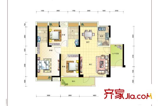 太陽(yáng)灣二期29&30棟D戶(hù)型 3室2廳2衛(wèi)1廚