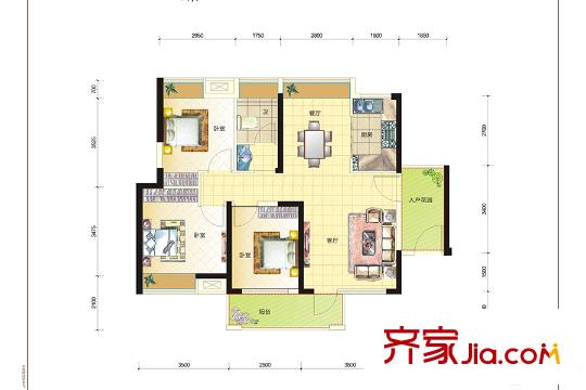 太陽(yáng)灣二期31棟F戶(hù)型 3室2廳1衛(wèi)1廚