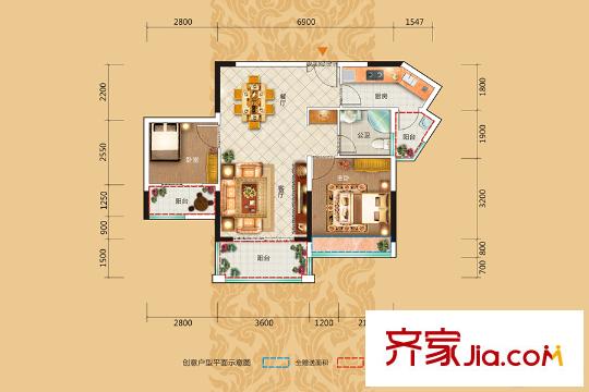 金港1號1棟02/05戶型 2室2廳1衛(wèi)1廚