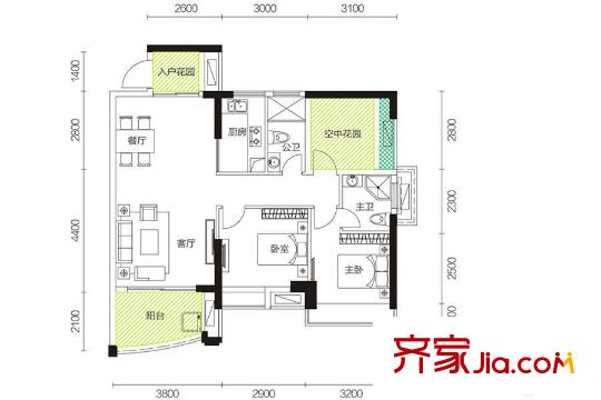 凱悅春天2棟1/2單元02/03戶型 3室2廳2衛(wèi)2廚